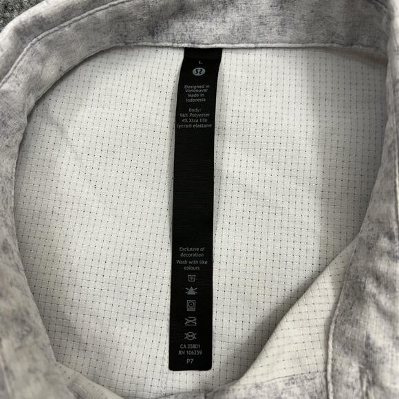 Lululemon Shirt Mens Large White Gray Short Sleeve Button Up Athletic Summer - Picture 6 of 10